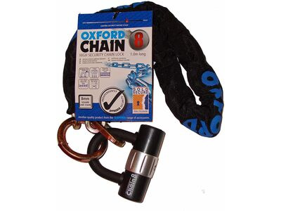 OXFORD PRODUCTS Chain8 Chain Lock and Mini Shackle, Black, 8 mm x 1000 mm
