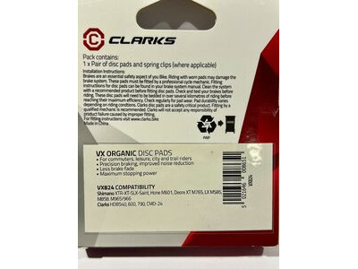 CLARKS CYCLE SYSTEMS VX824 Disc Pads Organic fits (Shimano XTR etc) click to zoom image