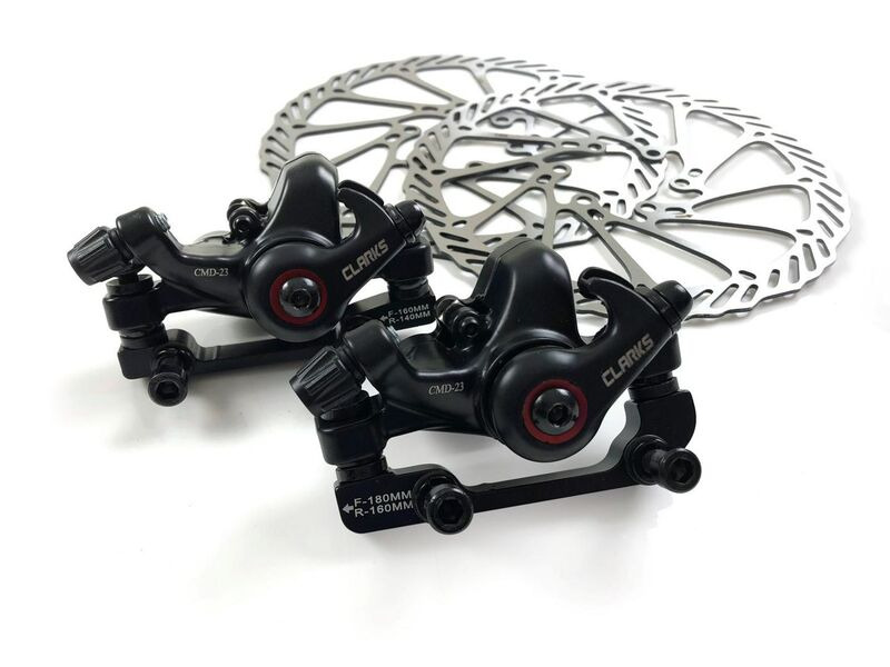 CLARKS CMD-23 Black Front & Rear Disc Brake Set with 160MM Rotors MTB and Hybrid click to zoom image